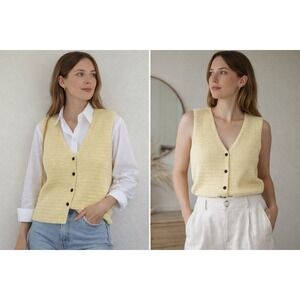 90s PA Company Boston Waffle Knit Sweater Vest Yellow USA Size S M